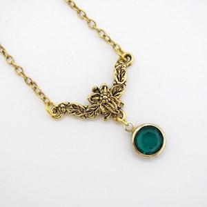 Art Nouveau Necklace Bezel Emerald Green Crystal Chain Romancecore Lovecore Birthday Anniversary Gift Victorian Cosplay Necklace