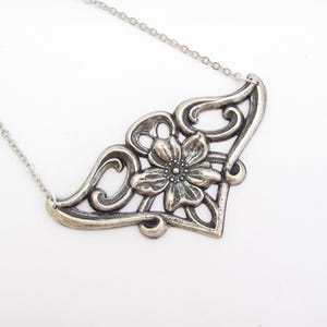 Art Nouveau Flower Necklace Victorian Revival Antiqued Silver Plated Chain Birthday Pendant Vintage Ren FaireArt Deco Gift Necklace