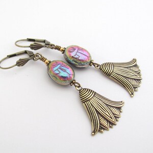 Scarab Earrings Lotus Flower Egyptian Revival Vintage Style Art Deco Earrings Long Victorian Revival Holiday Christmas Gift Earrings 画像 8