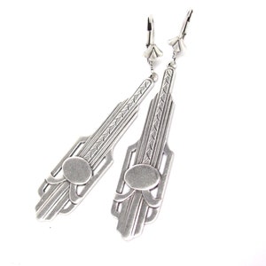 Long Art Deco Earrings Pendant Chandelier Antiqued Silver Plated image 7