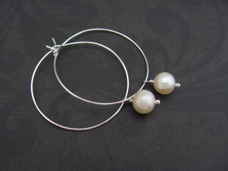 Hawaii Beads Jewelry Pearl Hoop Earrings Minimal Cream White Freshwater Pearls Bohemian Boho Silver Plated Hoops