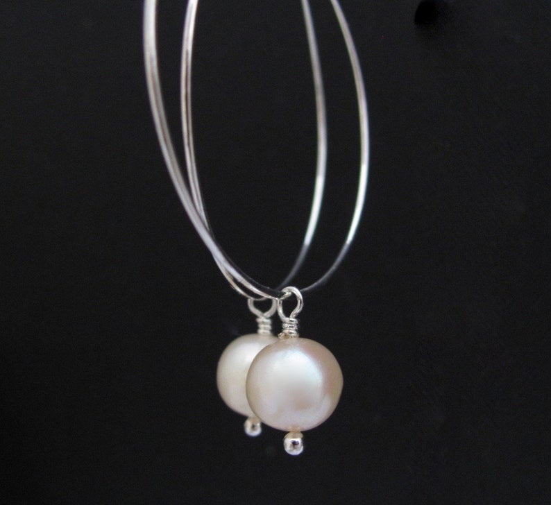 Hawaii Beads Jewelry Pearl Hoop Earrings Minimal Cream White Freshwater Pearls Bohemian Boho Silver Plated Hoops