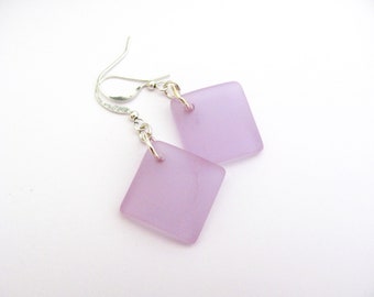 Sea Glass Earrings Lilac Purple Hawaiian Jewelry Silver Birthday Anniversary Beach Wedding Mothers Day Gift Earrings