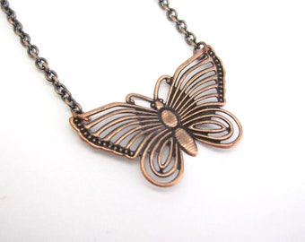 Butterfly Necklace Vintage Charm Antiqued Copper Chain Birthday Anniversary Art Nouveau Gift Necklace