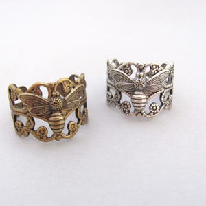 Art Deco Ring Vintage Bumble Bee Bohemian Antiqued Brass Long Vintage Insect Adjustable Ring