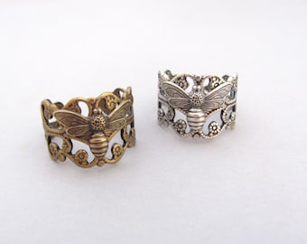 Art Deco Ring Vintage Bumble Bee Bohemian Antiqued Brass Long Vintage Insect Adjustable Ring
