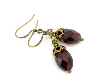 Garnet Red Earrings Vintage Givre Red Green Victorian Cosplay Girlfriend Gift  Edwardian Tudor Romantic Academia Holiday Party Earrings