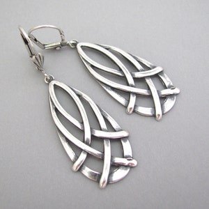 Art Deco Earrings Celtic Teardrop Antiqued Silver Plated Brass Medieval Aesthetic Ren Faire Cosplay Friendship  Dangle Earrings