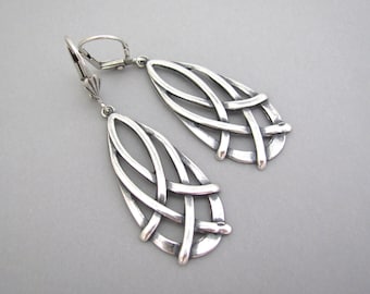 Art Deco Earrings Celtic Teardrop Antiqued Silver Plated Brass Medieval Aesthetic Ren Faire Cosplay Friendship  Dangle Earrings