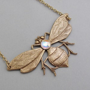 Art Deco Necklace Vintage Bumble Bee Bohemian Antiqued Brass Long Vintage Honey Bee Insect Necklace