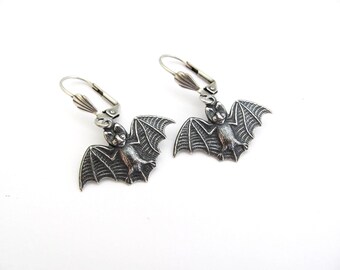 Bat Earrings Dainty Antiqued Silver Plated Gothic Aesthetic Goth Steampunk Dracula Vampire Earrings