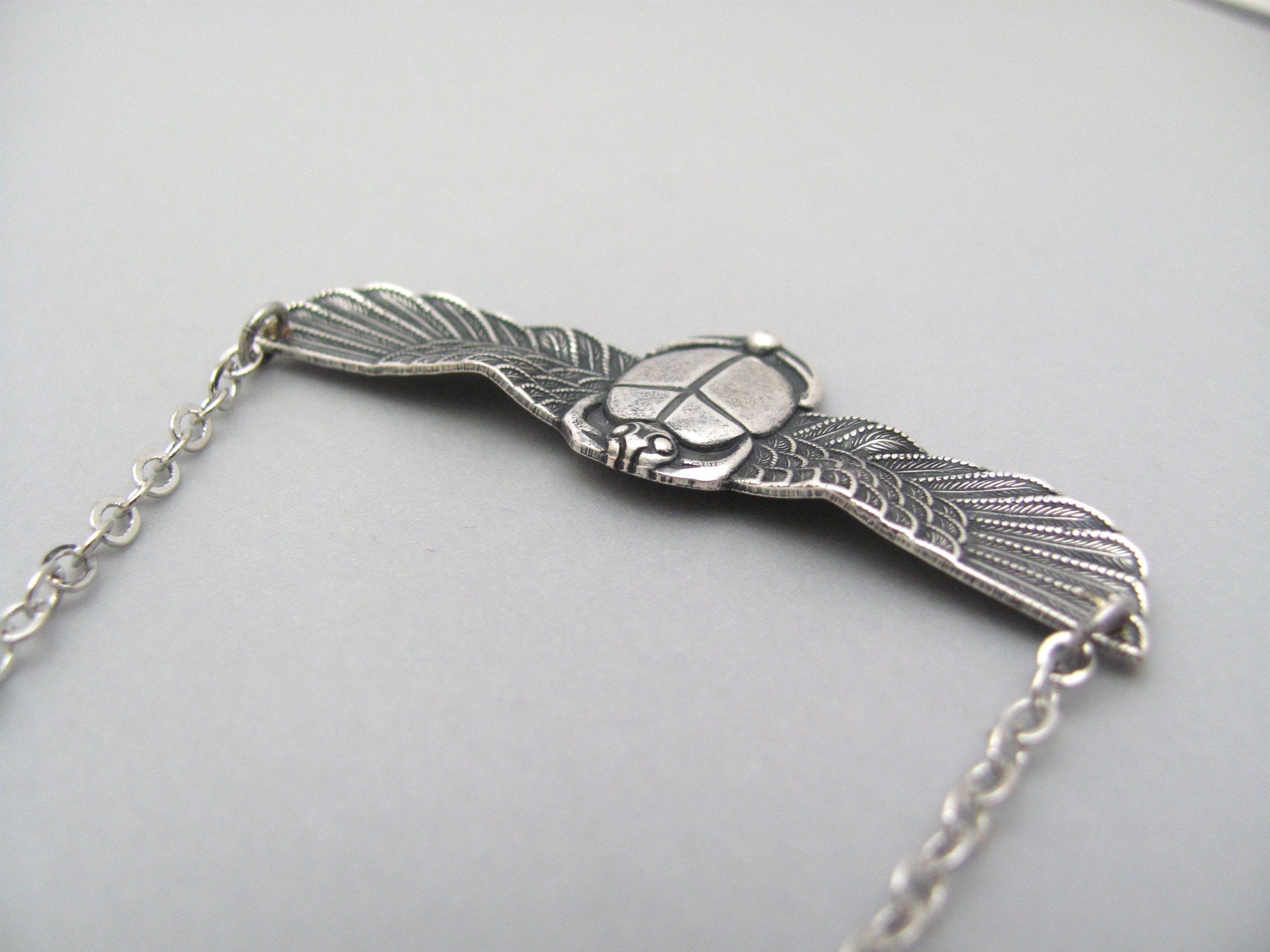 Art Deco Necklace Egyptian Revival Scarab Pendant Antiqued Silver ...