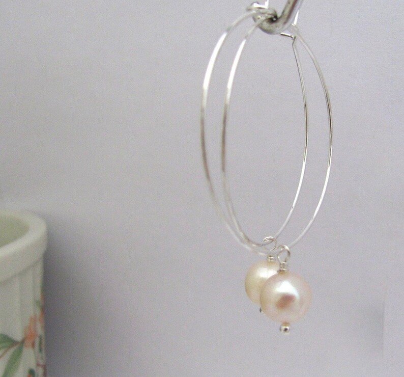 Hawaii Beads Jewelry Pearl Hoop Earrings Minimal Cream White Freshwater Pearls Bohemian Boho Silver Plated Hoops
