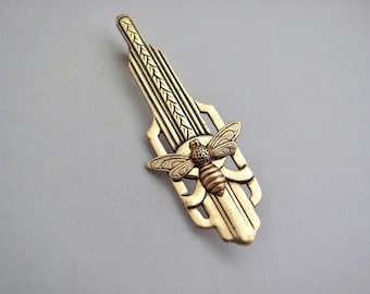 Art Deco Pin Vintage Bumble Bee Bohemian Antiqued Brass Long Vintage Insect Brooch Pin