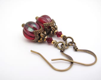 Red Earrings Beaded Jewelry Swarovski Crystal Czech Glass Bohemian Birthday Gift Christmas Earrings