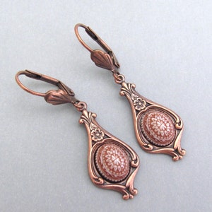 Art Nouveau Earrings Victorian Revival Cottagecore Wedding Romance Antiqued Copper Mosaic Cabochon Earrings