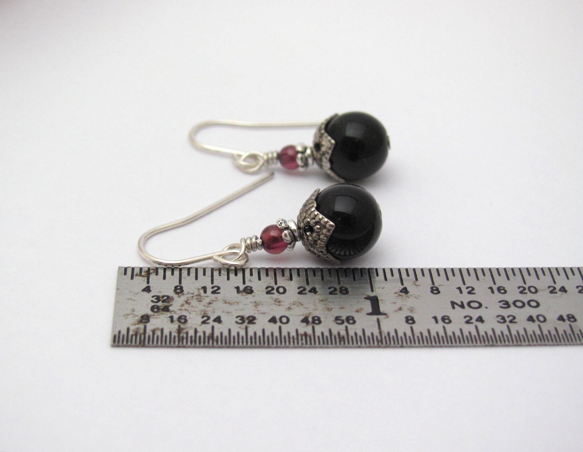 Thanks  様 Black Onyx Earrings Garnet Gemstone Dainty Sterling Silver