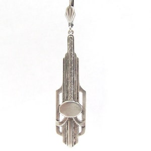 Long Art Deco Earrings Pendant Chandelier Antiqued Silver Plated image 6