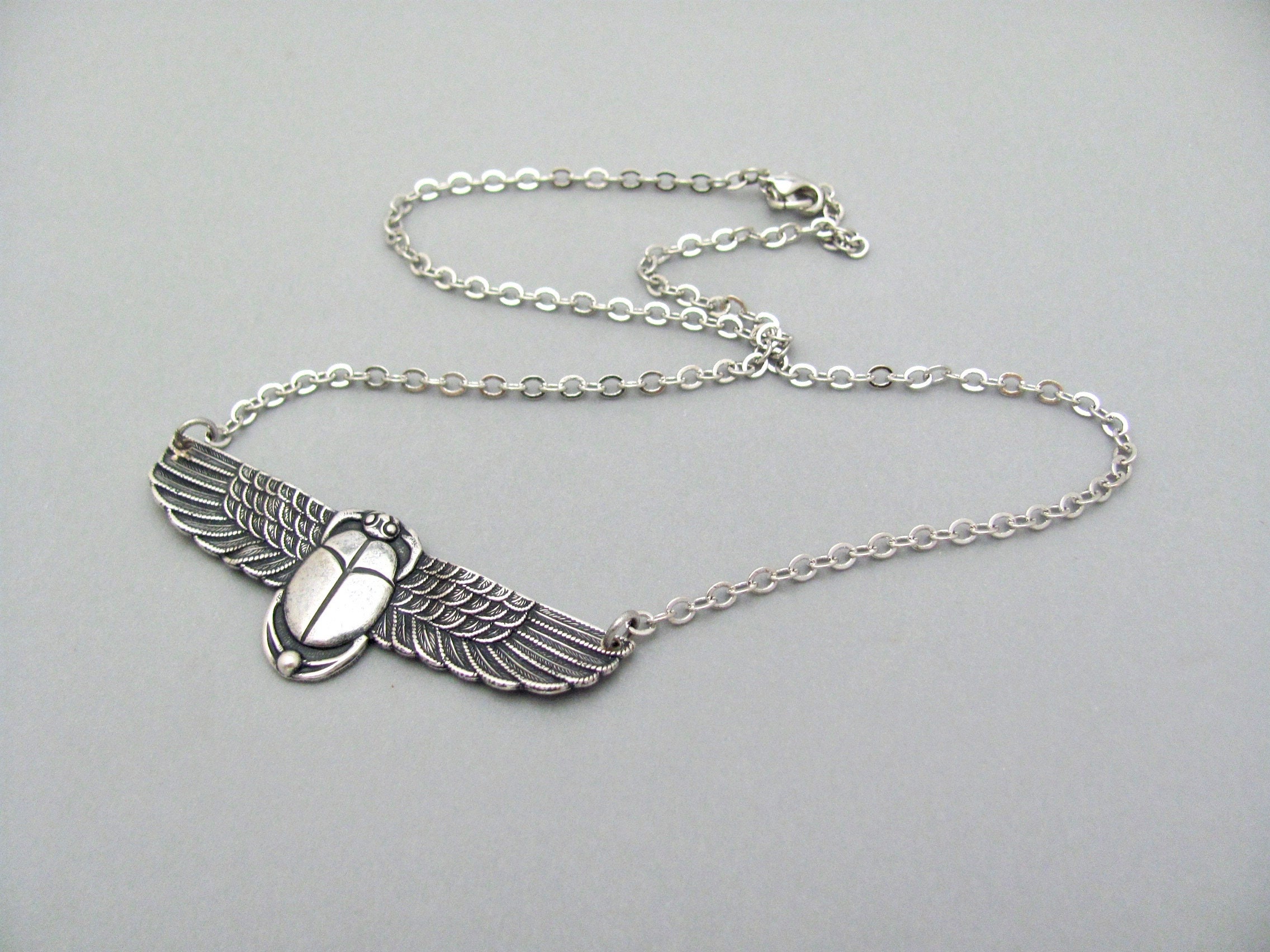 Art Deco Necklace Egyptian Revival Scarab Pendant Antiqued Silver ...