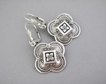 Vintage Antiqued Earrings Moroccan Bohemian Design Antique Silver Plated Art Nouveau Design Gift Earrings