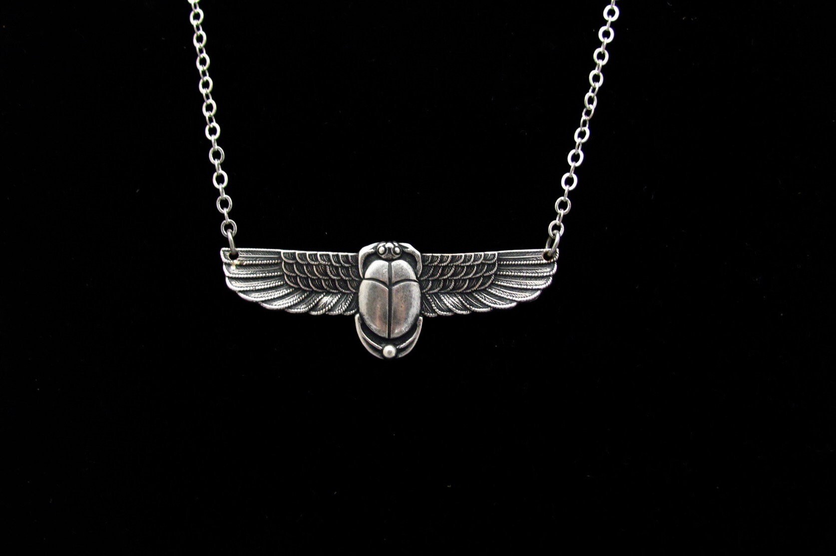 Art Deco Necklace Egyptian Revival Scarab Pendant Antiqued Silver ...