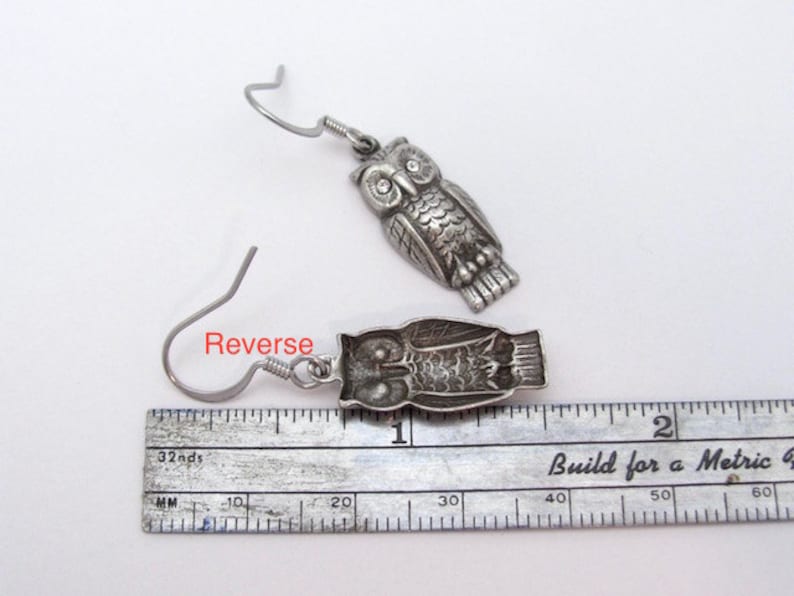 Owl Earrings Rhinestone Antiqued Silver Plated Boho Bird Jewelry Dangle Vintage Design Bird Earrings