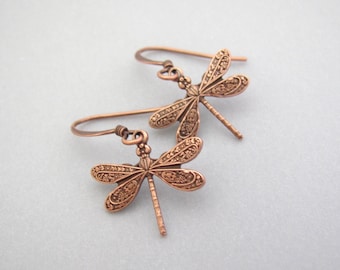 Dragonfly Earrings Simply Tiny Dragonflies Antiqued Copper Dainty Earrings Copper Earrings Birthday Gift Christmas Earrings