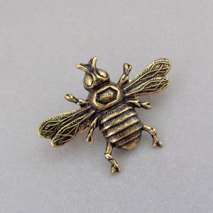 Bee Pin Honey Bee Bumble Bee Bohemian Antiqued Brass Long Vintage Insect Brooch Pin