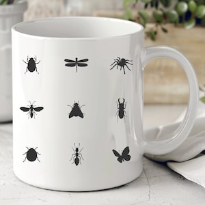 Insect Silhouette Mug: Colorful Rim Ceramic Coffee Mug