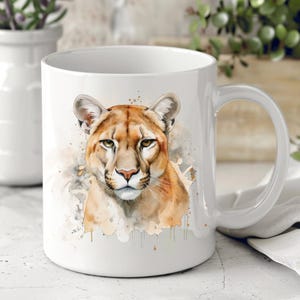 Mountain Lion Coffee Mug: Ceramic Cougar Design, Animal Lover Gift