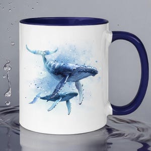 Mum and Baby Humpback Whales Mug: Ocean Lover&#39;s Ceramic Coffee Cup