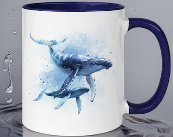 Mum and Baby Humpback Whales Mug: Ocean Lover's Ceramic Coffee Cup