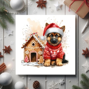 10 Cute German Shepherd Christmas Cards, Pack of 10 Greeting Cards with Envelopes, German Shepherd Xmas Cards, Dog Christmas Card Set