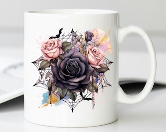 Gothic Spider Web & Rose Mug: Unique Ceramic Coffee Cup