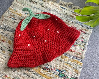 Handmade Crochet Strawberry Bucket Hat
