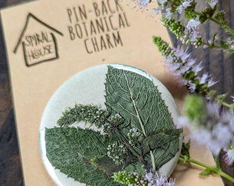 Mint Botanical Pin-back Charm