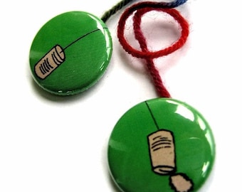 Tin Cans and Twine set of 2 buttons or magnets