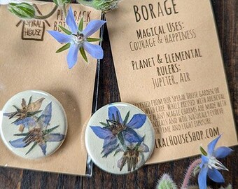 Borage Botanical Pin-back Charm