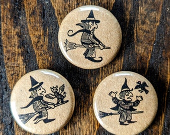 Flying Witches set of 3 - Buttons or Magnets