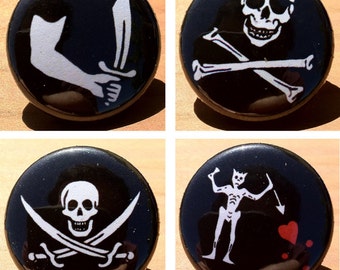 Pirate flag designs - button or magnet set of 4