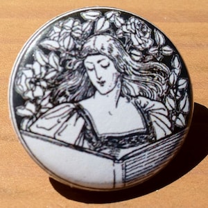 Reading Woman - button, magnet, or bottle opener