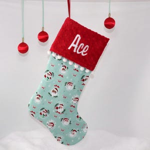 Stocking Santa Retro Stockings Stockings Personalized Christmas Stocking Pom Pom Dad Stocking Blue Christmas Stocking, Embroidered