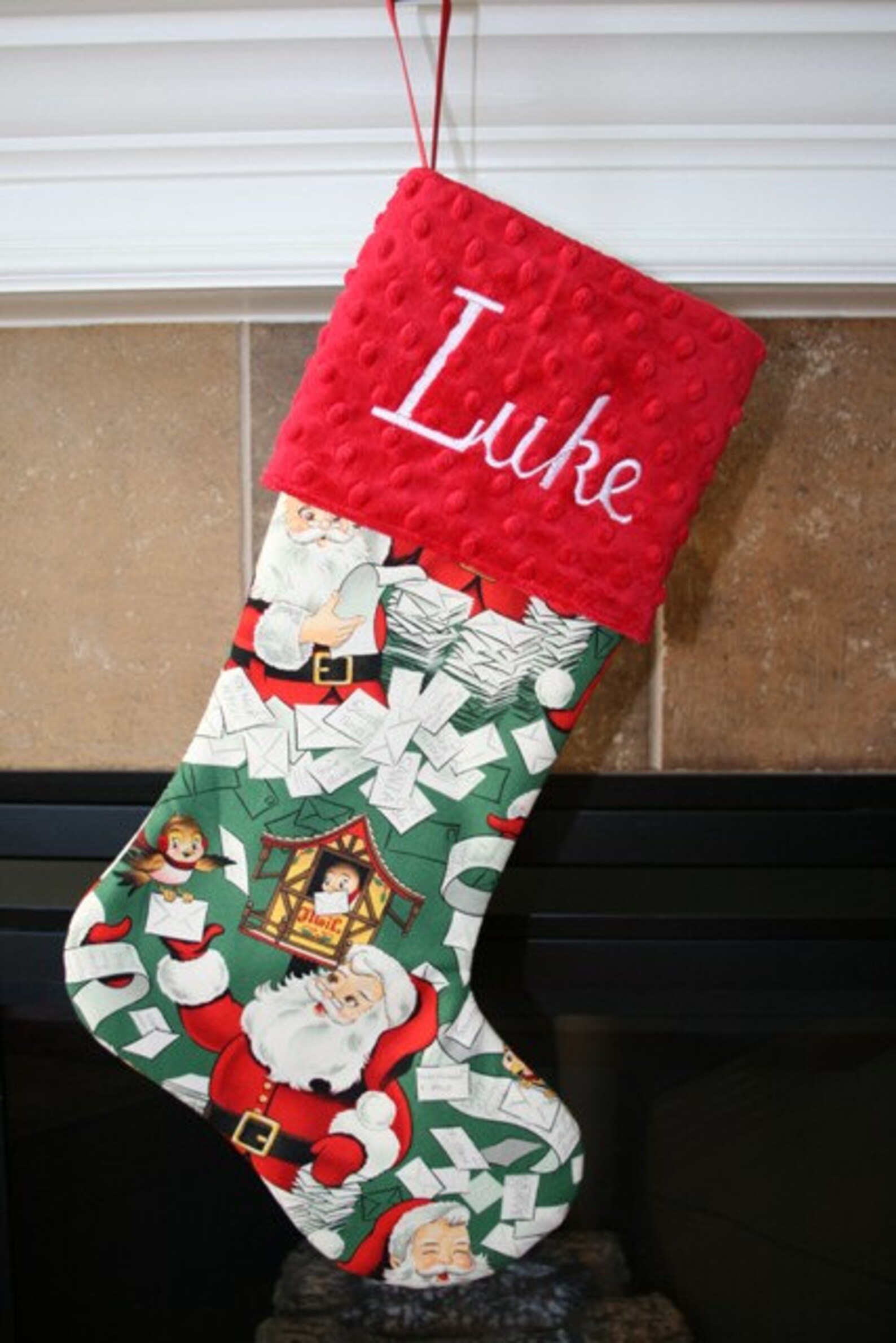 CHRISTMAS STOCKING for Men and Boys Santa on Green Stocking  Etsy
