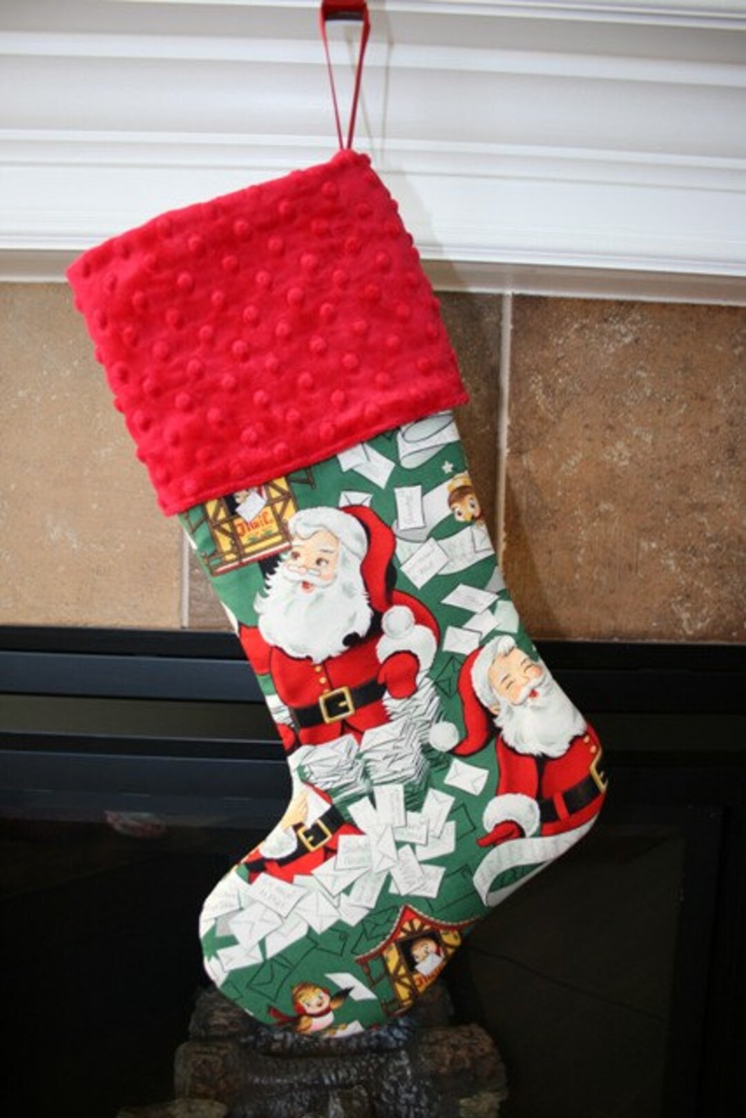 CHRISTMAS STOCKING for Men and Boys Santa on Green Stocking Etsy