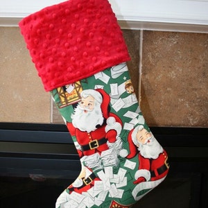 CHRISTMAS STOCKING for Men and Boys Santa on Green Stocking image 1