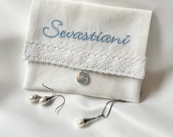 Personalized Travel Jewelry Case Custom Wedding Gift Her Something Blue Bride Earring Holder Embroidered Bride to Be Keepsake Ring Holder