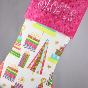 Christmas Stocking Pink Christmas Stocking Personalized Christmas Pink Green Red Stocking for Baby Girl image 2