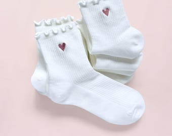 Embroidered Heart Socks Gift For Her Thinking of You Gift for Daughter Just Because Present Custom Sock For Sister Best Friend Birthday Idea