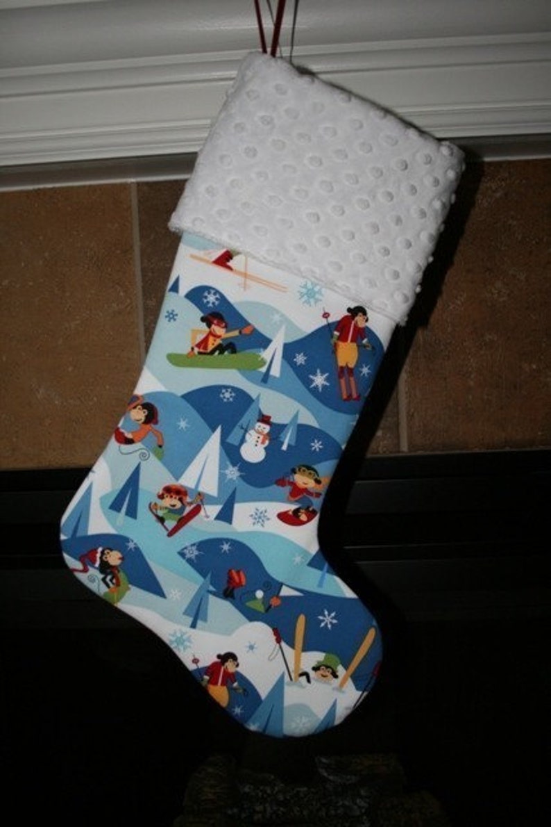 BOY CHRISTMAS STOCKING Snow Monkeys Holiday Stocking image 1