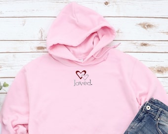 Pink Hoodie with Hearts, Sweatshirt Valentine, Pink Valentine Sweatshirt Hooded, Valentine Gift Teen, Valentine Gift, Hoodie Love, Gift Love